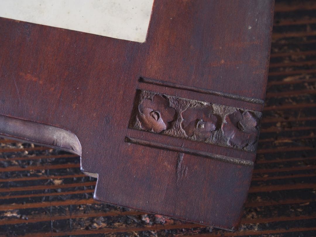 木製フレームの古い鏡 アールデコ 高31cm#家具 工藝/K398