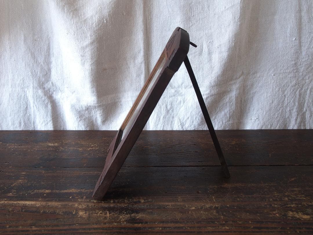 木製フレームの古い鏡 アールデコ 高31cm#家具 工藝/K398