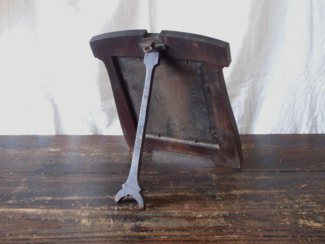 木製フレームの古い鏡 アールデコ 高31cm#家具 工藝/K398