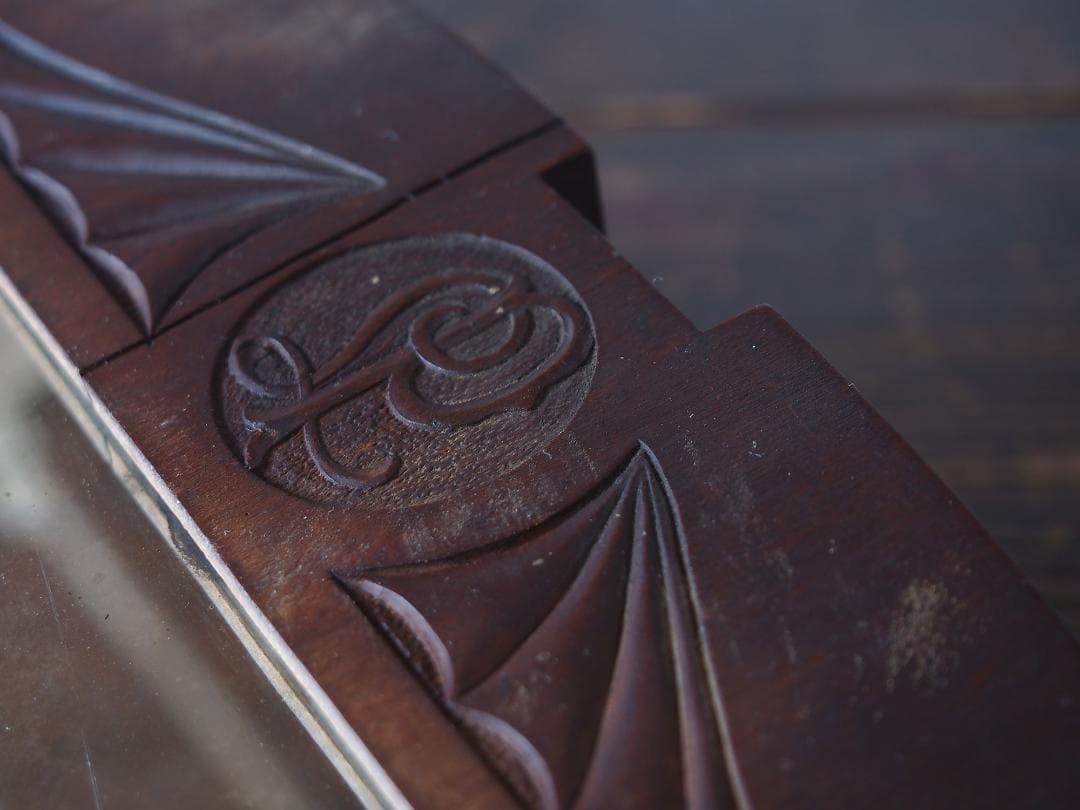 木製フレームの古い鏡 アールデコ 高31cm#家具 工藝/K398