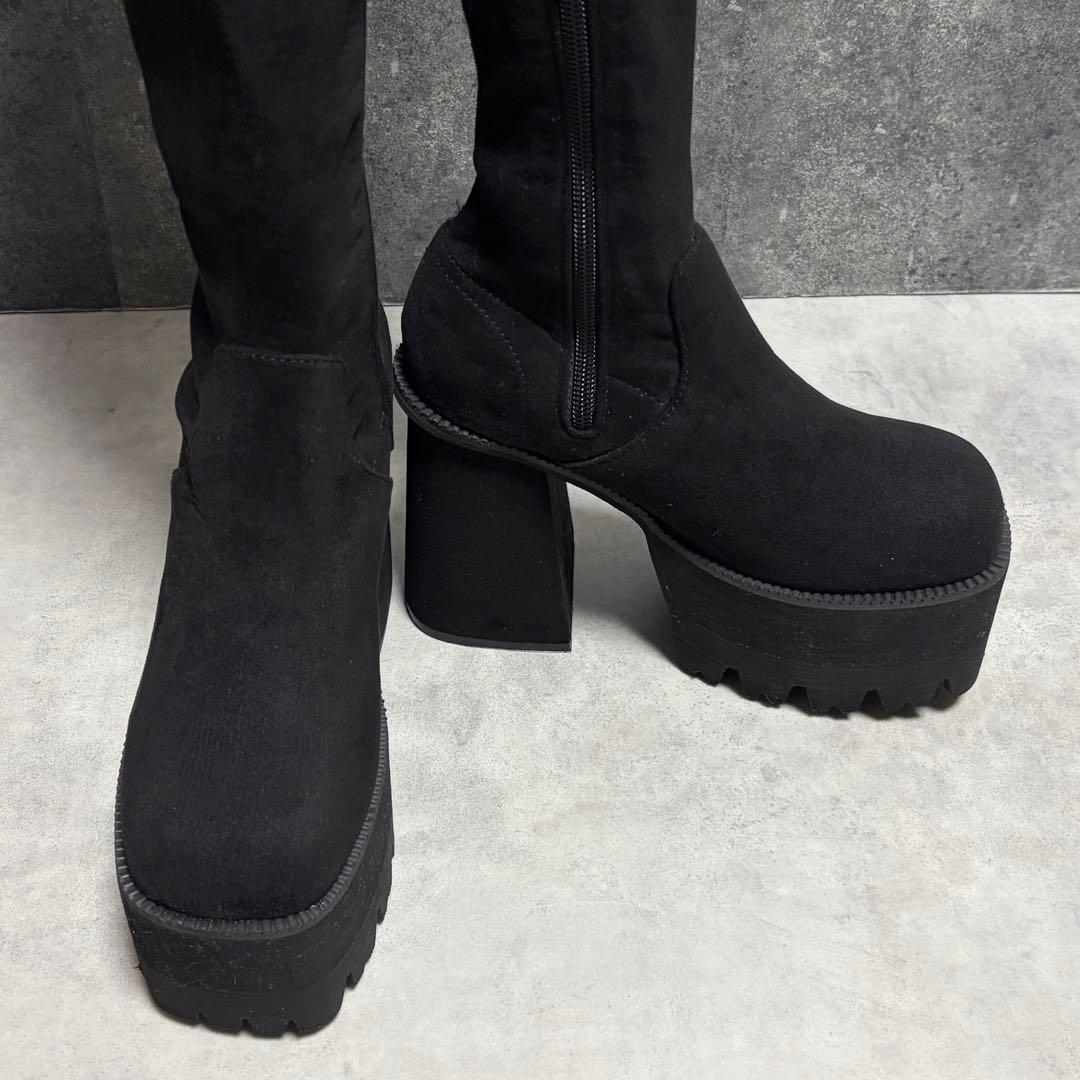 ほぼ新品EMODA スクエアフィット S ロングブーツ ニイハイブーツ 厚底 黒