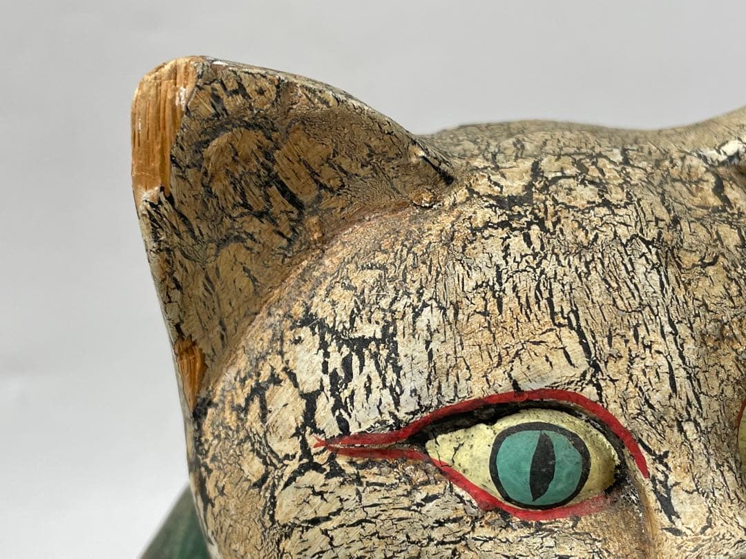 骨董　アンティーク　工芸品　民芸　民藝　ねこ　猫　置物　古布　古裂　木彫　招き猫