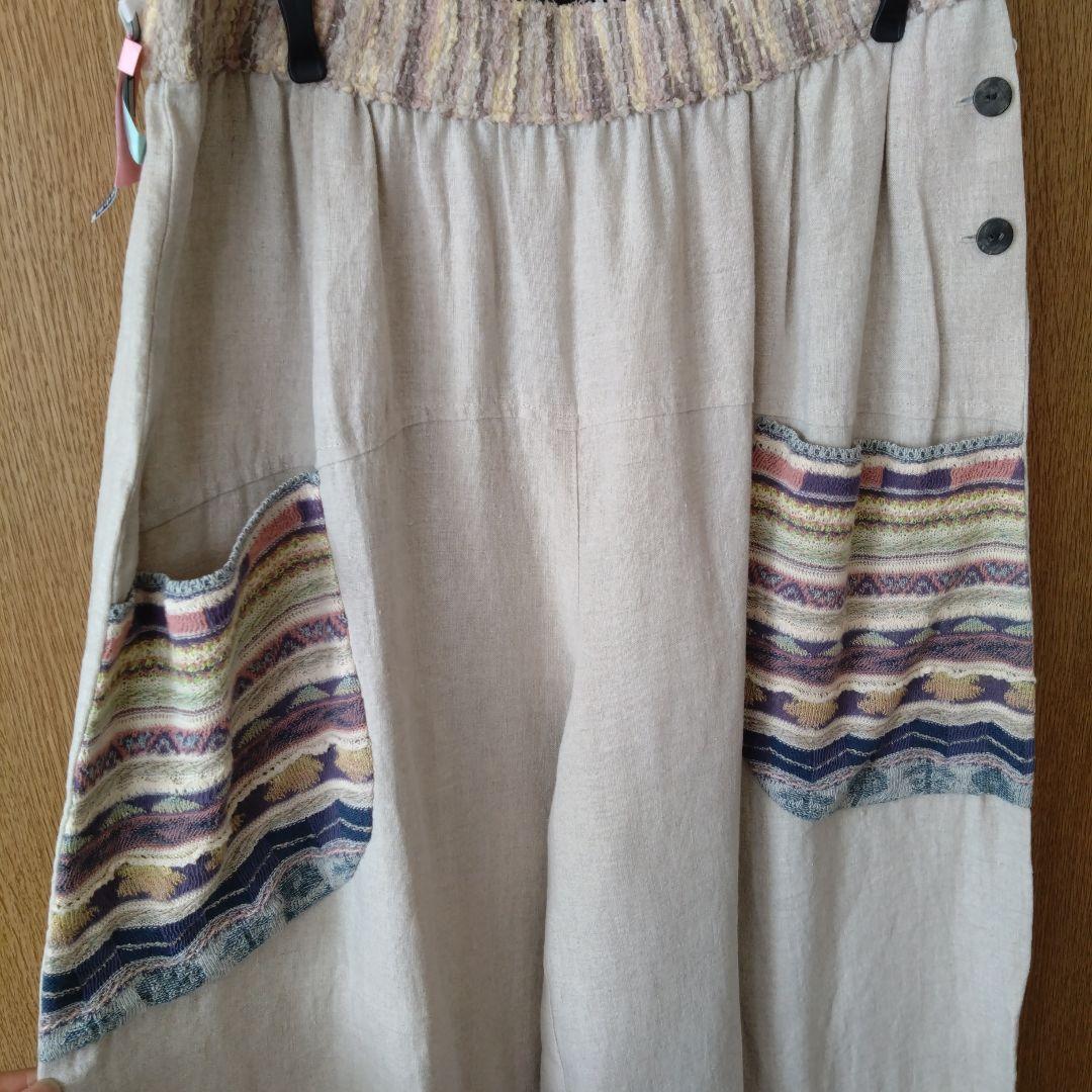 【美品】エムアンドキョウコ　麻100％　ガウチョパンツ ベージュ　2