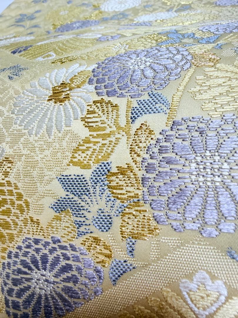 高級 袋帯 六通柄 唐織 ベージュ 七宝柄 フォーマル 訪問着 留袖 色無地