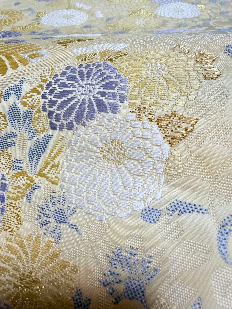 高級 袋帯 六通柄 唐織 ベージュ 七宝柄 フォーマル 訪問着 留袖 色無地