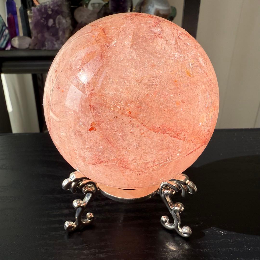 天然石ピンクアゼツライトのスフィア　丸玉　置物NO.112612