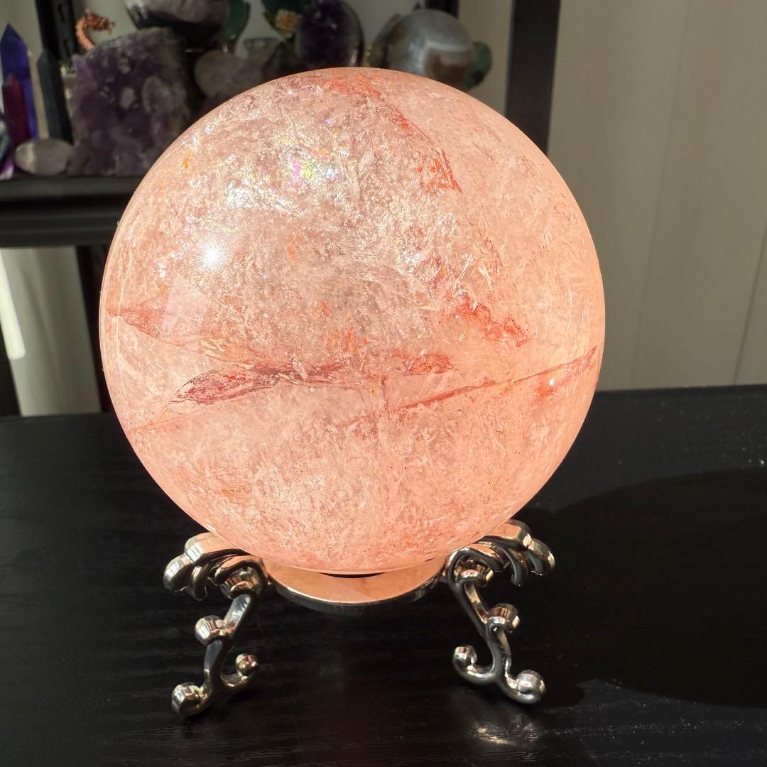 天然石ピンクアゼツライトのスフィア　丸玉　置物NO.112612