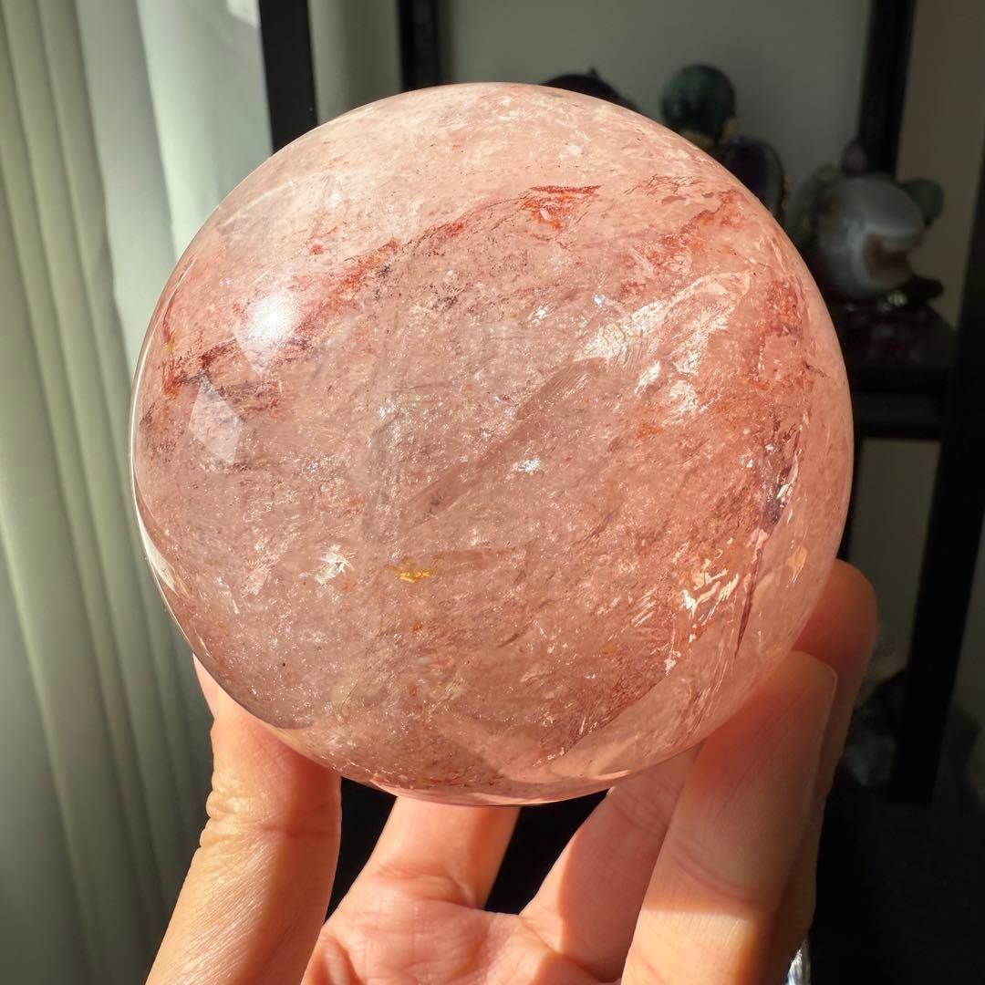 天然石ピンクアゼツライトのスフィア　丸玉　置物NO.112612