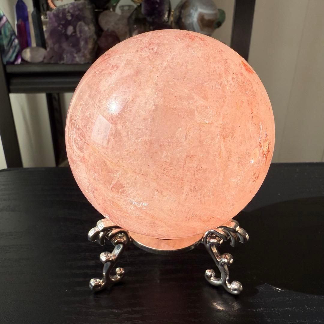 天然石ピンクアゼツライトのスフィア　丸玉　置物NO.112612