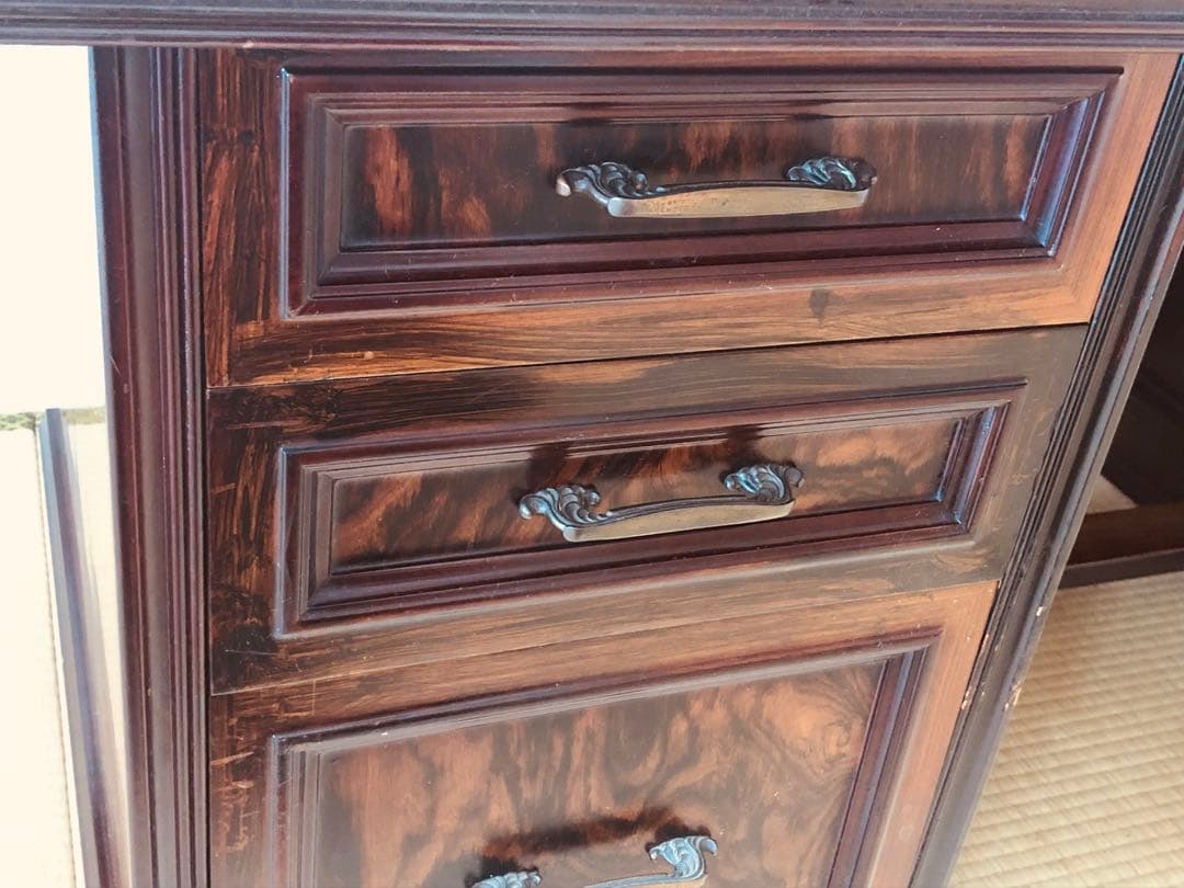 特大サイズ アンティーク書斎机 本体のみの組み立て 強化ガラス付き！