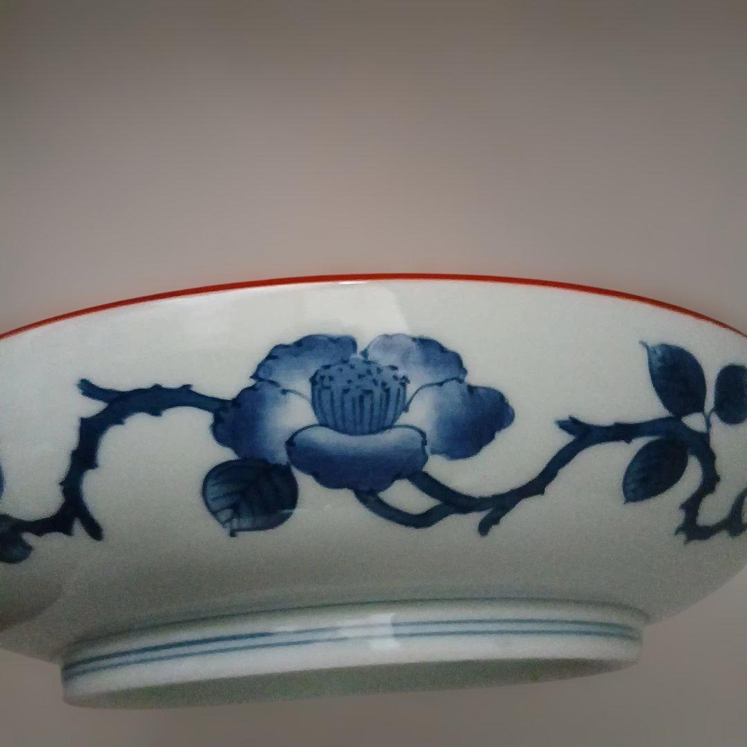 有田焼　(館林)喜助 作　『染錦椿盆栽　七寸深皿』　共箱付き