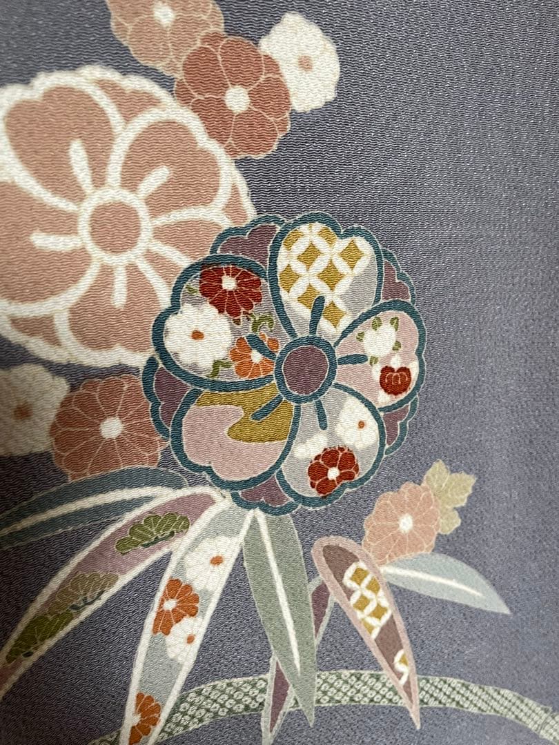 訪問着 金駒刺繍 グレー 縮緬 正絹 上品