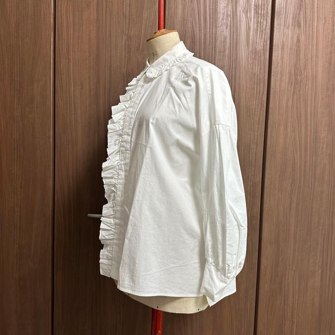 TOUJOURS トゥジュー フリル ホワイト 長袖シャツ S