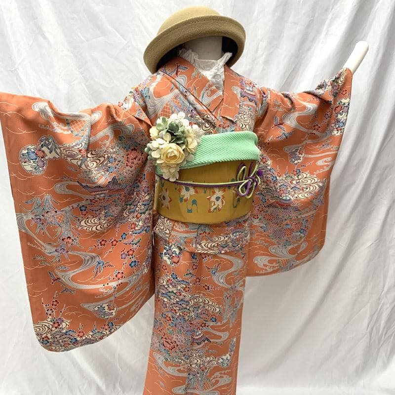 508ag29■キッズ着物&丸帯 踊り 稽古 七五三 付き添いコーデ■美品