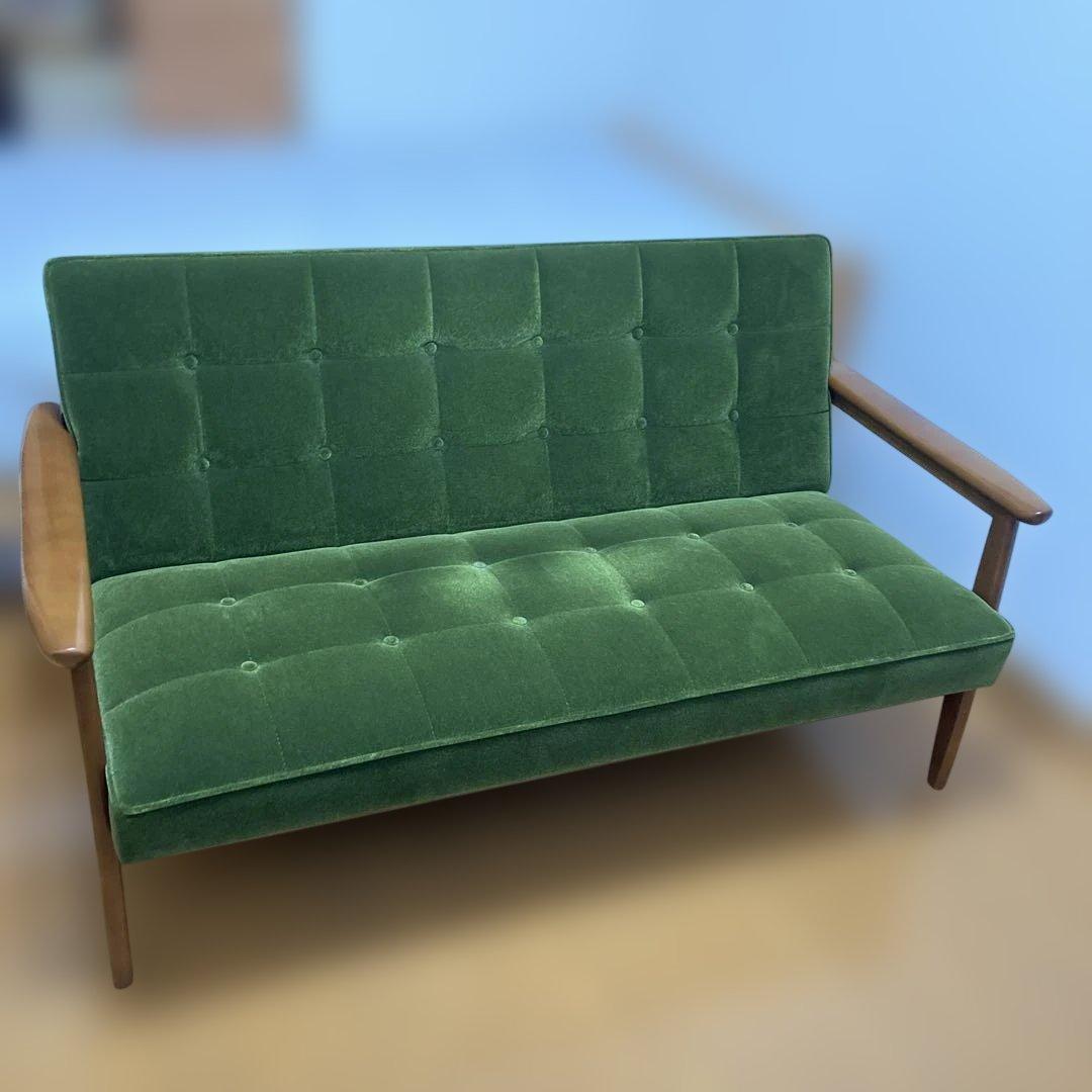 カリモク60 Kチェア2シーター　モケットグリーン