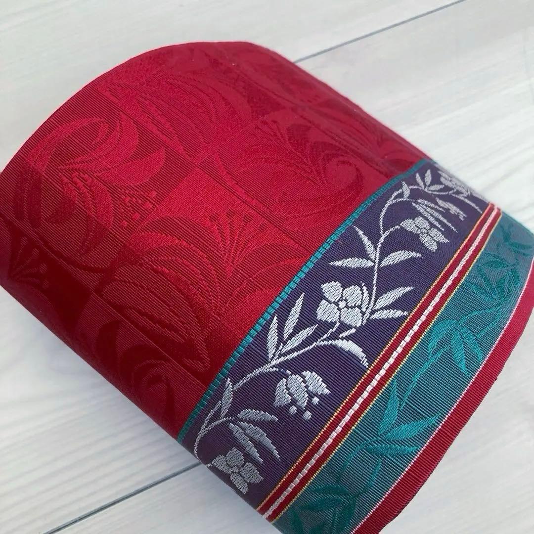 本場筑前博多織　半幅帯　花唐草模様の織り出No.77-22