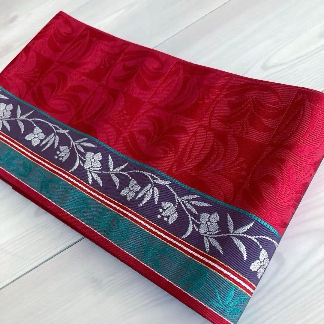 本場筑前博多織　半幅帯　花唐草模様の織り出No.77-22