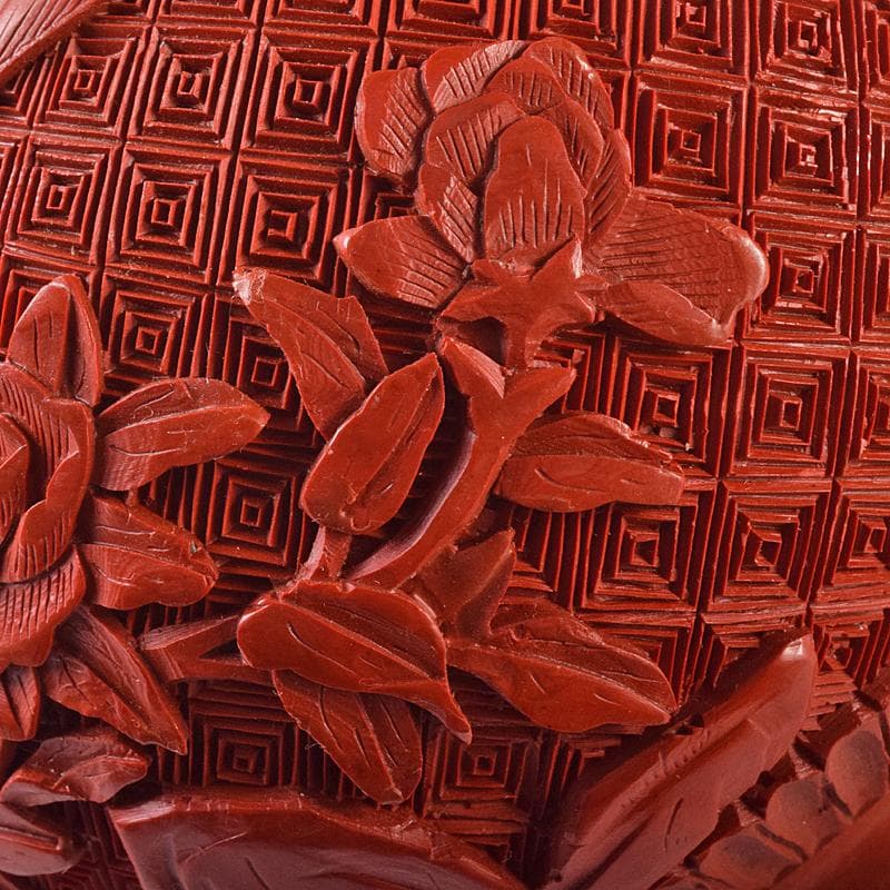 中国　剔紅　堆朱　内七宝　花文瓶　V　R7912