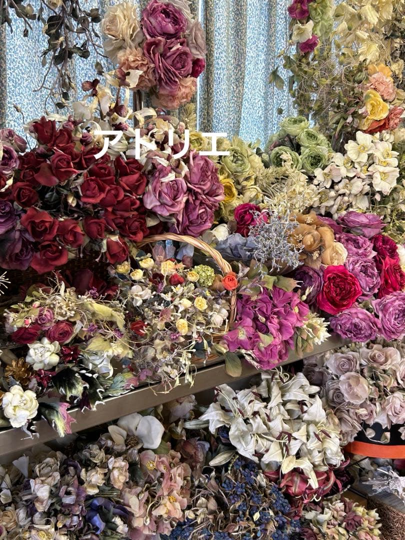 染め花　大輪のバラの花束　アートフラワー　ハンドメイド　リボン付き