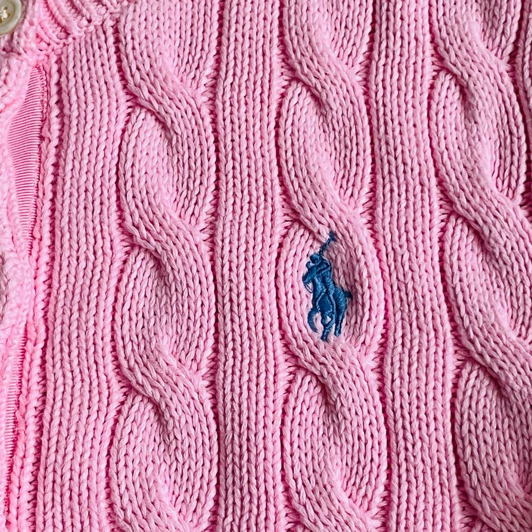 ポロラルフローレン太ケーブルコットンカーディガン大人気カラーピンク