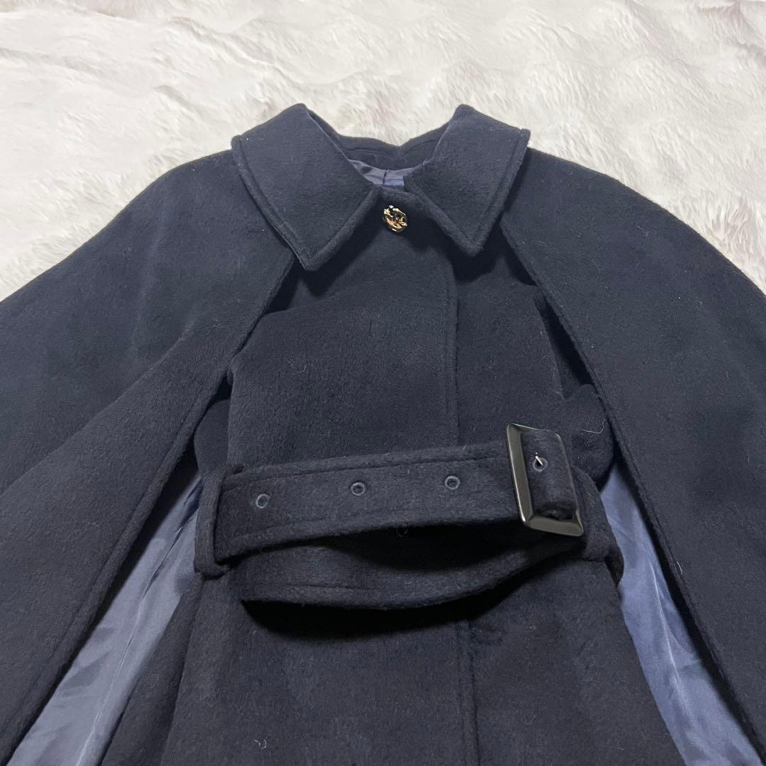 【新品 タグ LILY BROWN ミドルケープコート ダークネイビー ウール