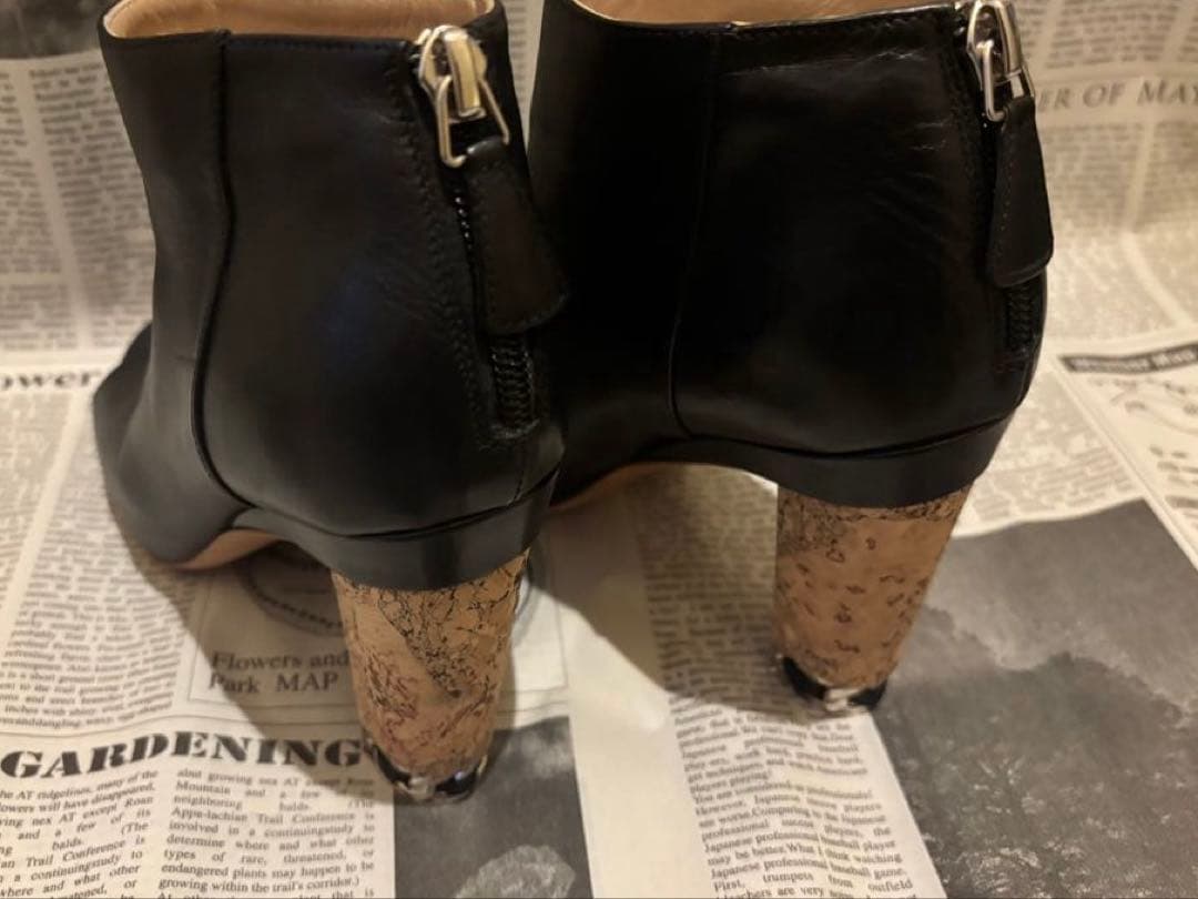 CHANEL ココマークチェーン ショートブーツ オープントゥ ブーティ レザー