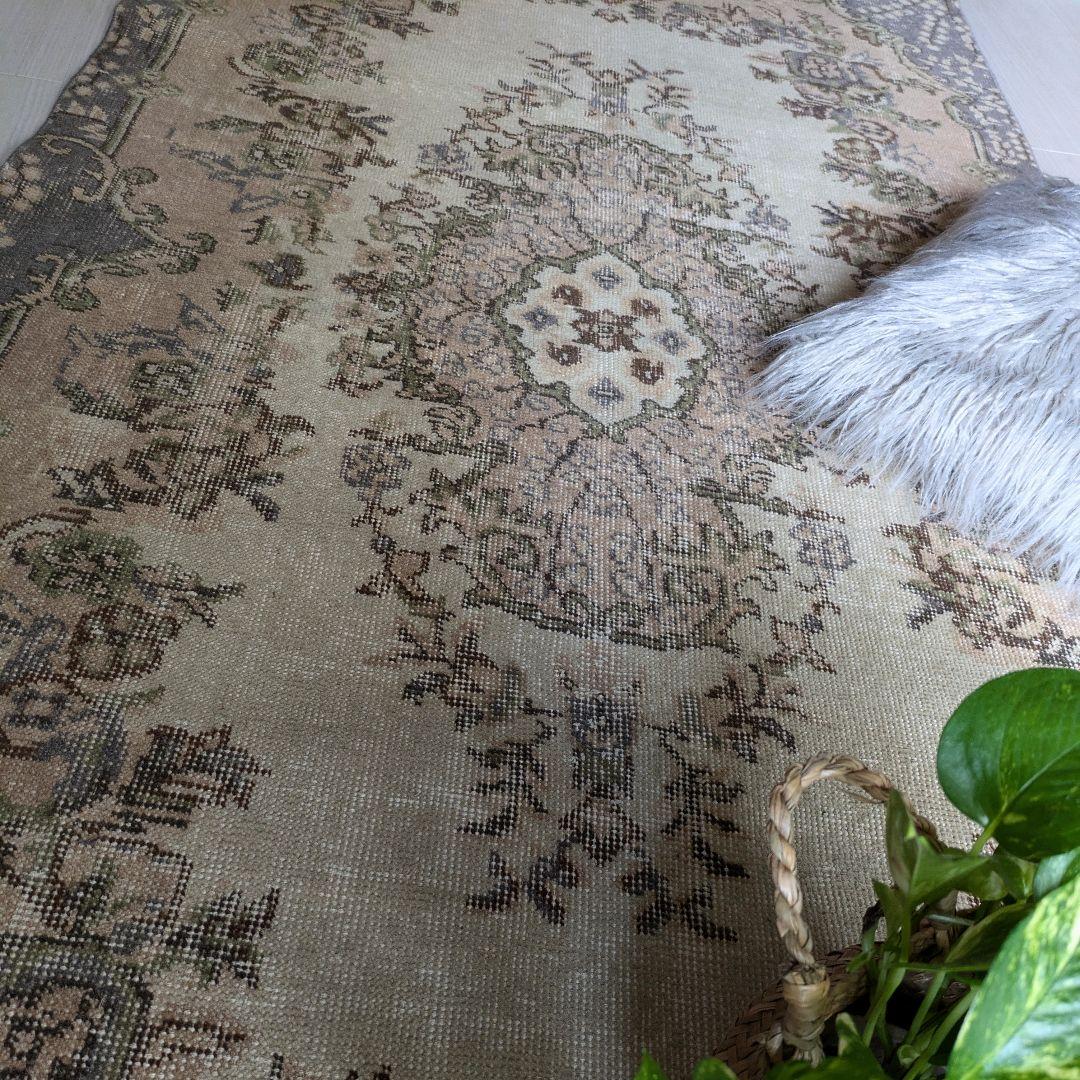 108×210 メダリオン　やわらかピンク×ベージュ　トルコヴィンテージラグ