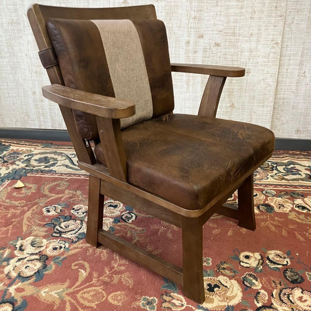 ② 北欧レトロ 上久商店 大川家具 ノゾミ 回転式 天然木製椅子 アームチェア