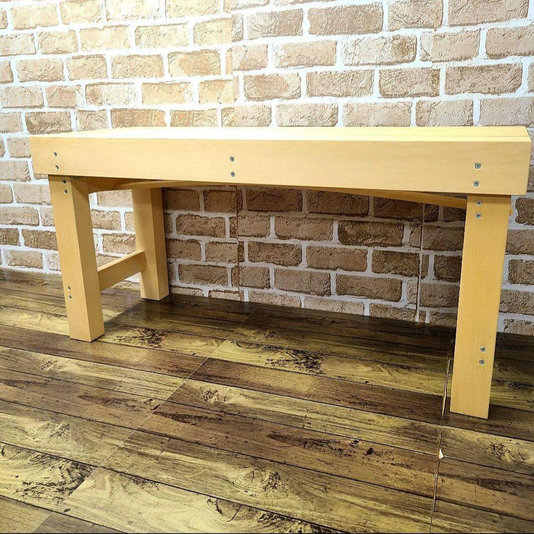 No14164【白木】木製 縁台、えんだい、腰掛け、ベンチ【脚折りたたみ式】