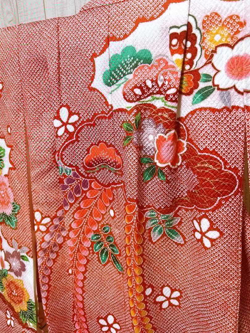 人気の鹿の子柄♡七五三　7歳　女の子　フルセット　一式　赤系　ゴールド