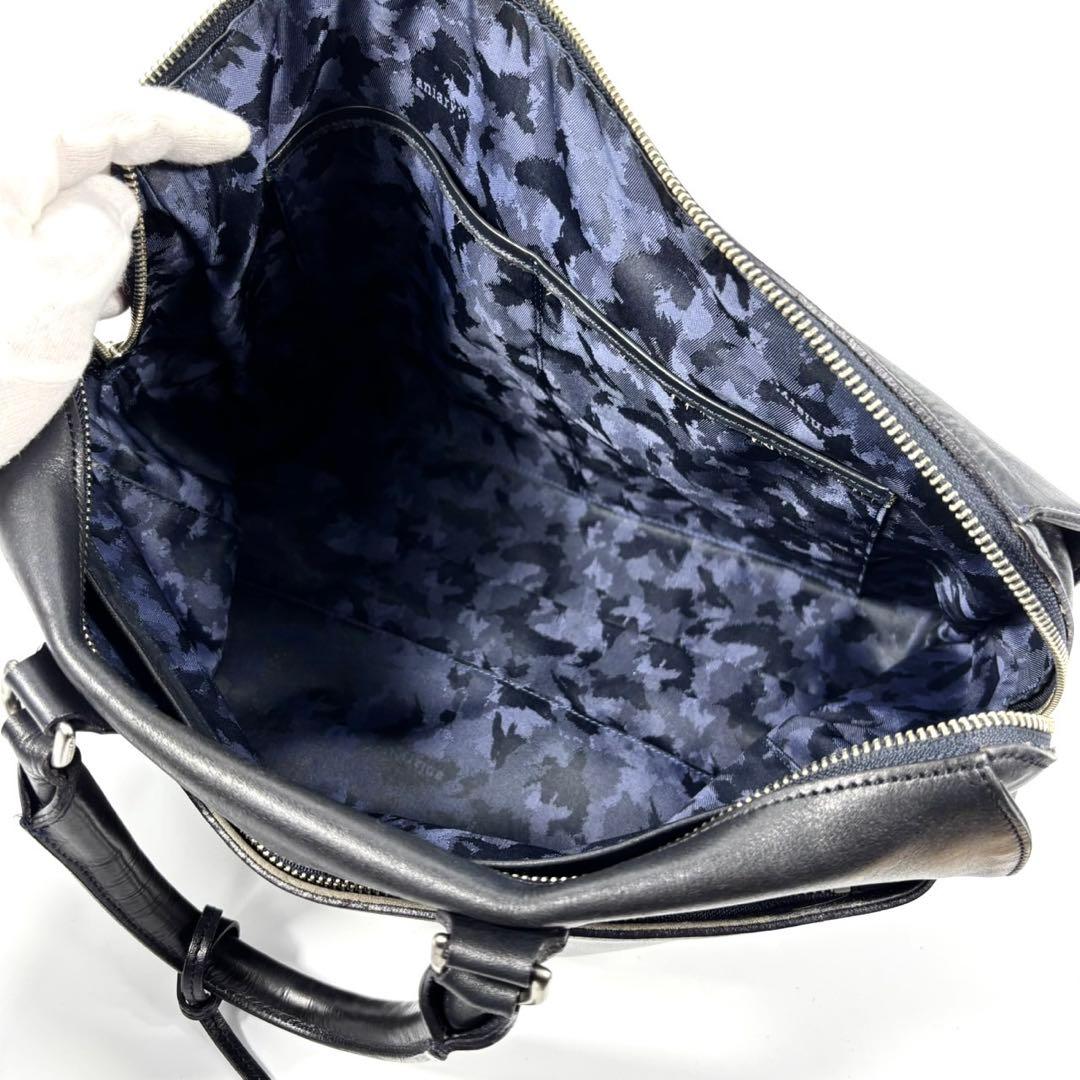 ✨美品✨アニアリ ビジネスバッグ キーリング A4可 カモフラ レザー 濃紺