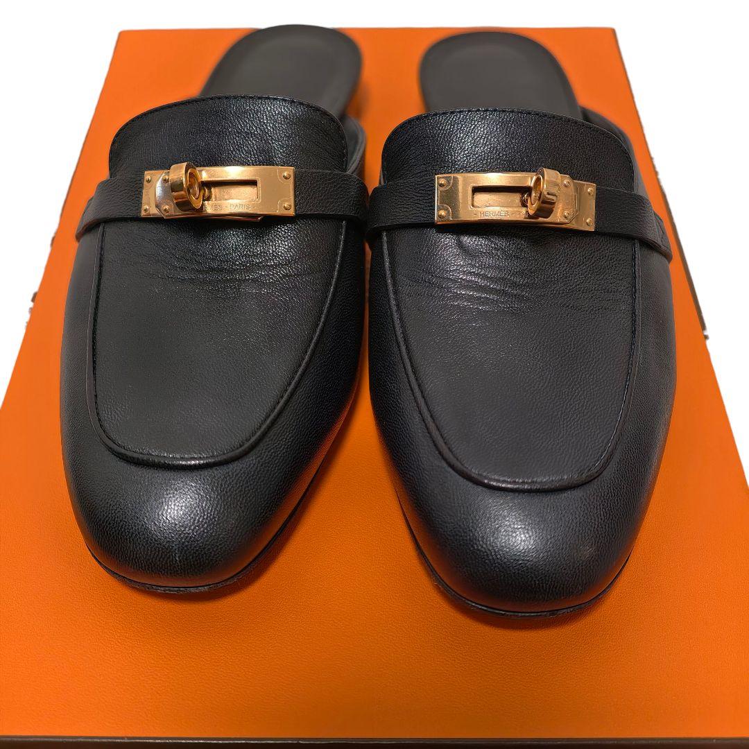 HERMES オズ ミュール 35 ピンクゴールド レザー ノワール