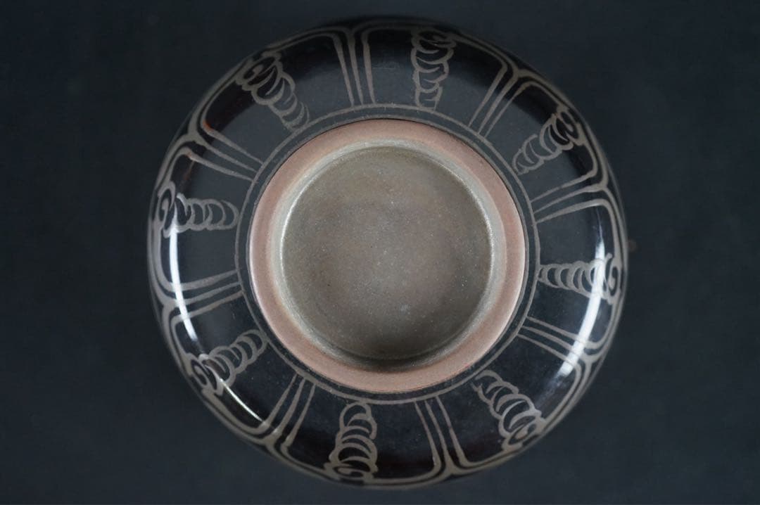 塗師 蒔絵 橘屋友七 作 時代 菊唐草 銀蒔絵 内銀地 盃洗 共箱