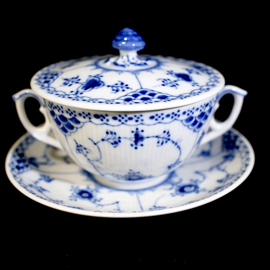 【美品 ２客】ロイヤルコペンハーゲン ハーフレース ダブルハンドル スープカップ