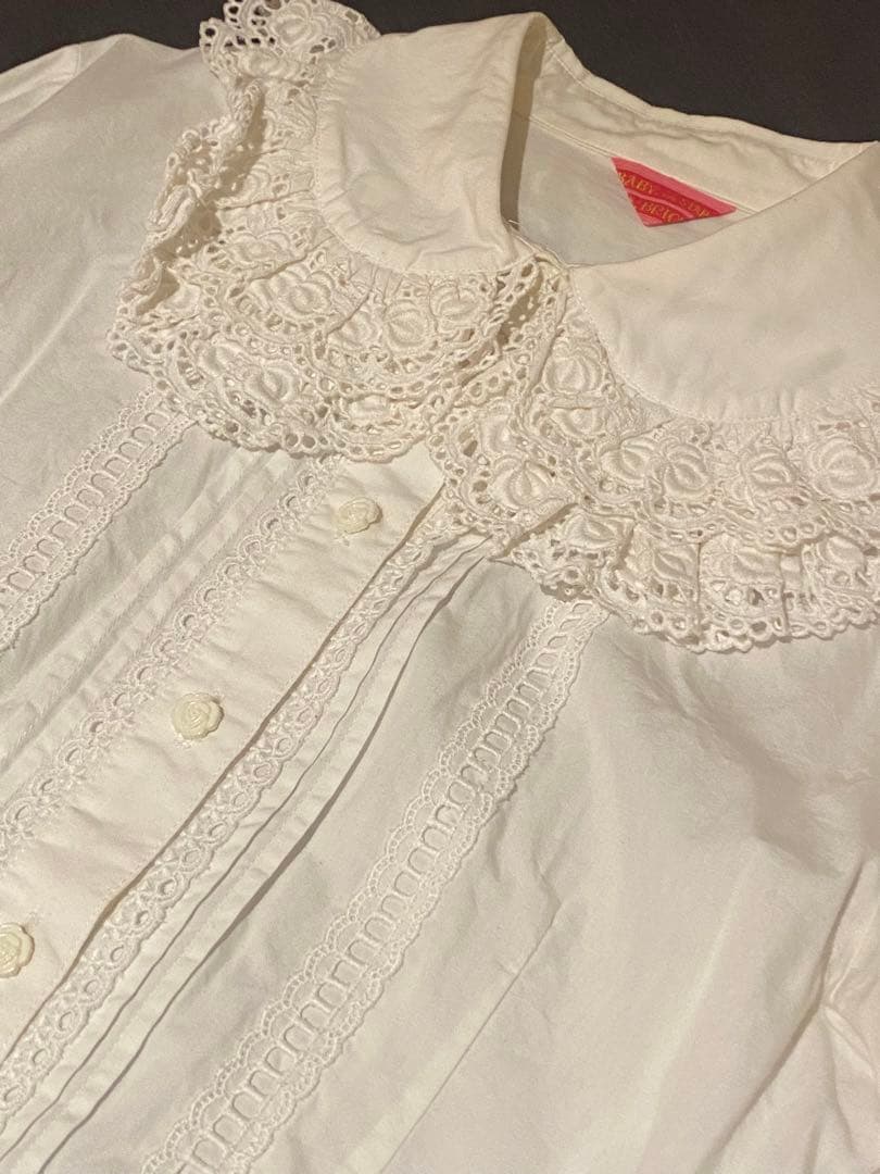 BABY ２重衿袖ピンタックブラウス オフ白 レース襟 長袖ブラウス