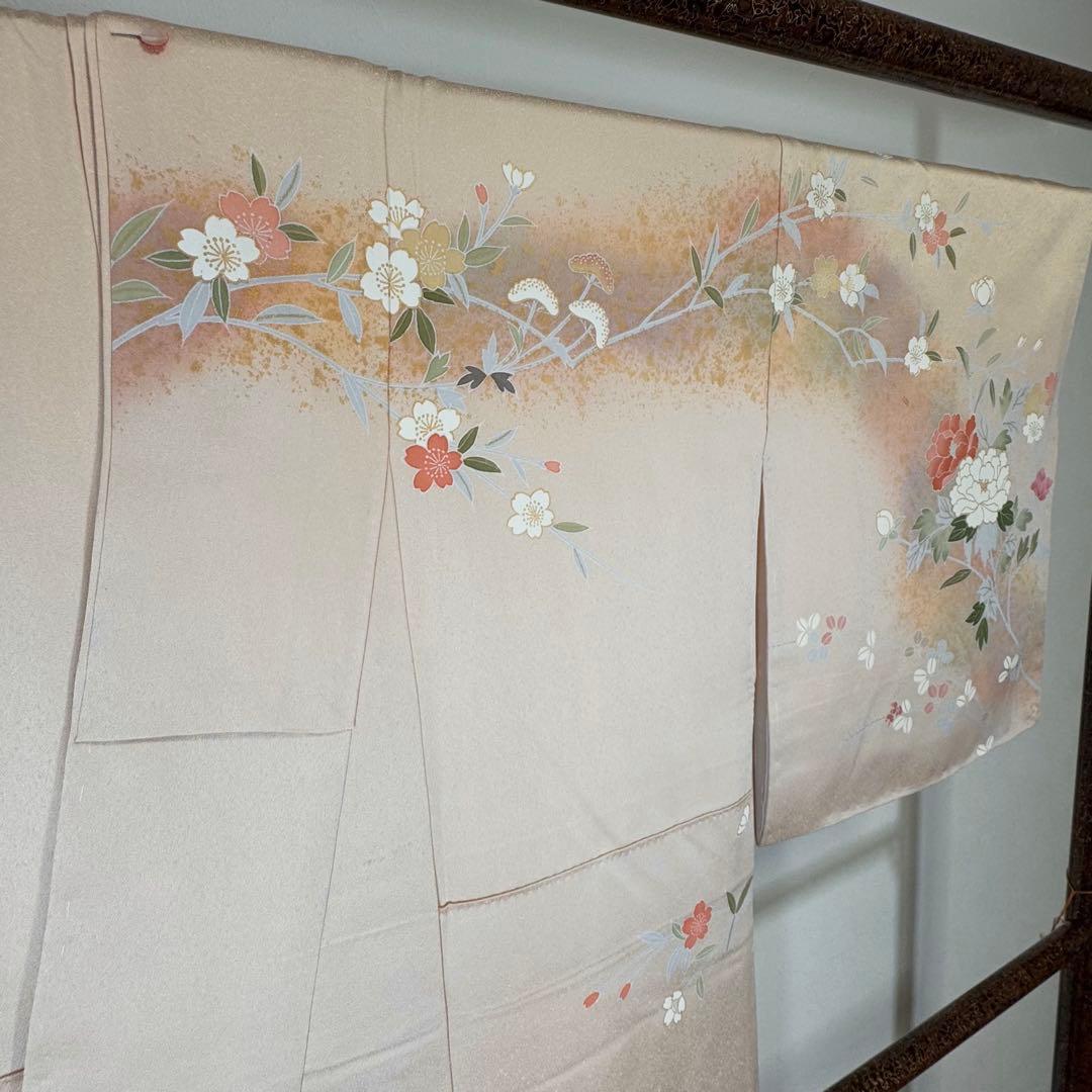 しつけ付　超美品　正絹　袷　現代　広襟　訪問着　着物　163 肌色