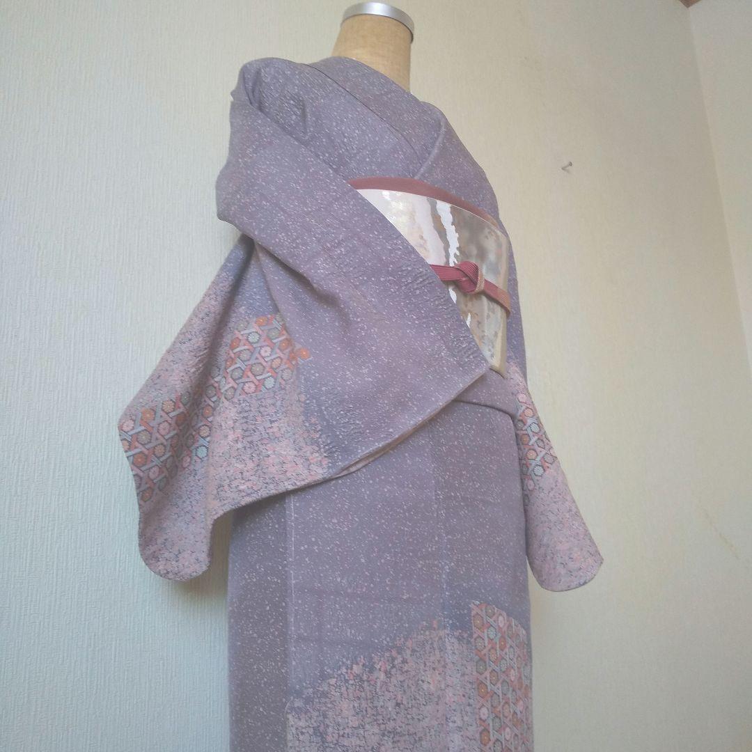 正絹・縮緬訪問着・薄紫系・一つ紋・袷
