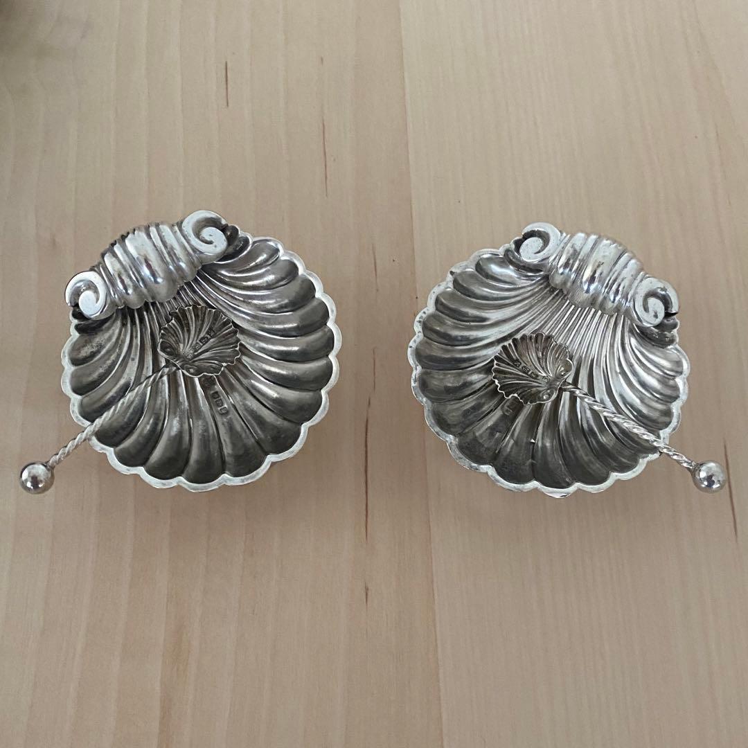 シェルトレイ　ペア　イギリスアンティーク　純銀　シルバー　ソルト入れ