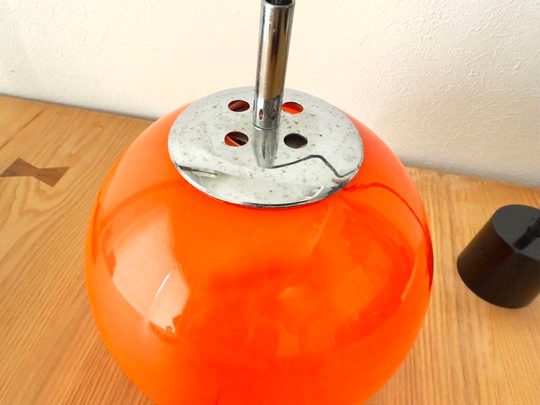 オレンジ アンバー ガラス シェード ペンダントライト 昭和 レトロ 2個セット