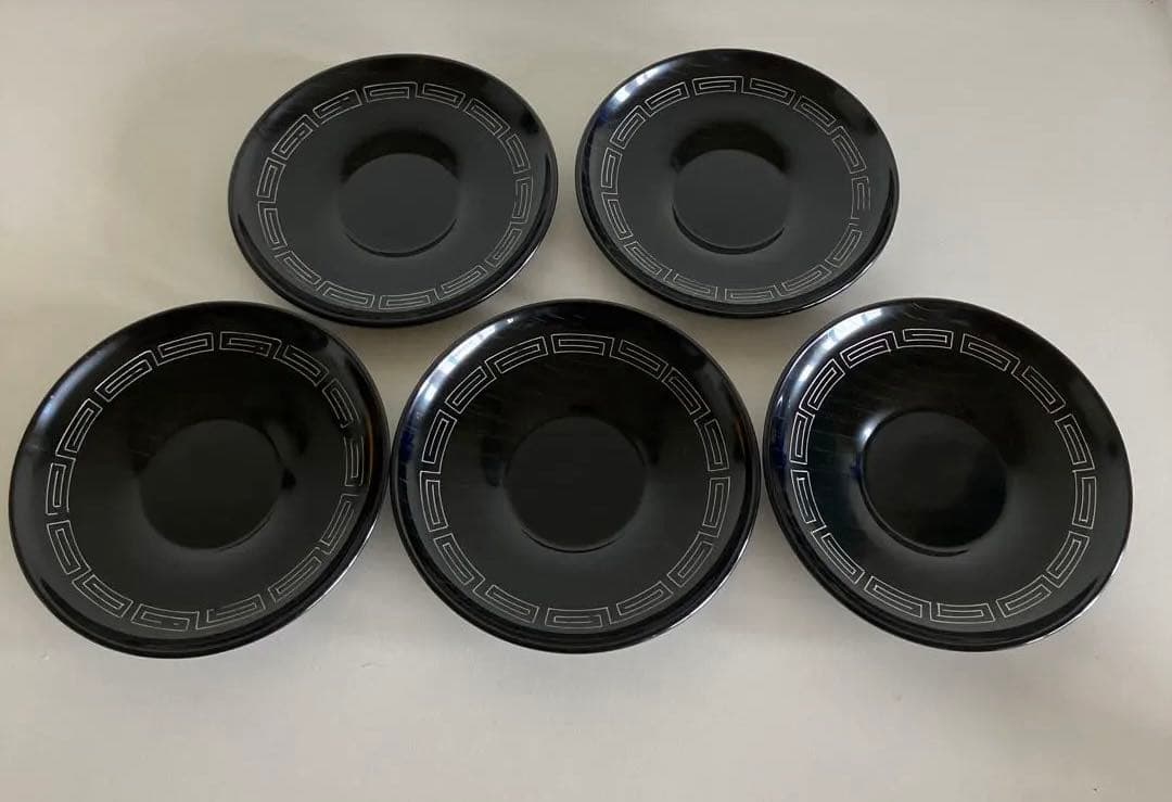 輪島塗　漆器　角盆と茶托5枚　雷紋