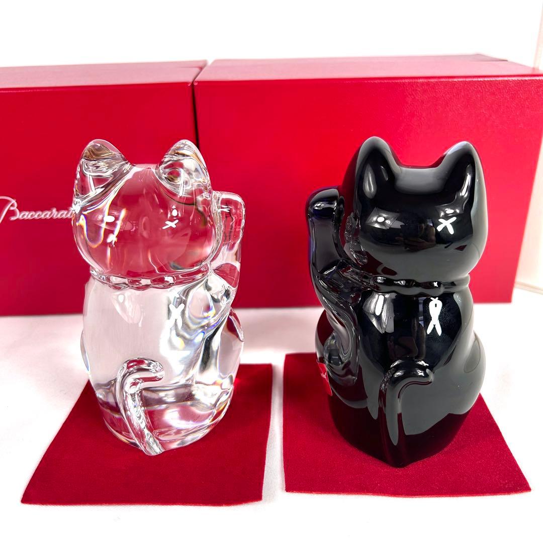 【箱付き】Baccarat バカラ 招き猫 クリア ブルー ペア Sサイズ