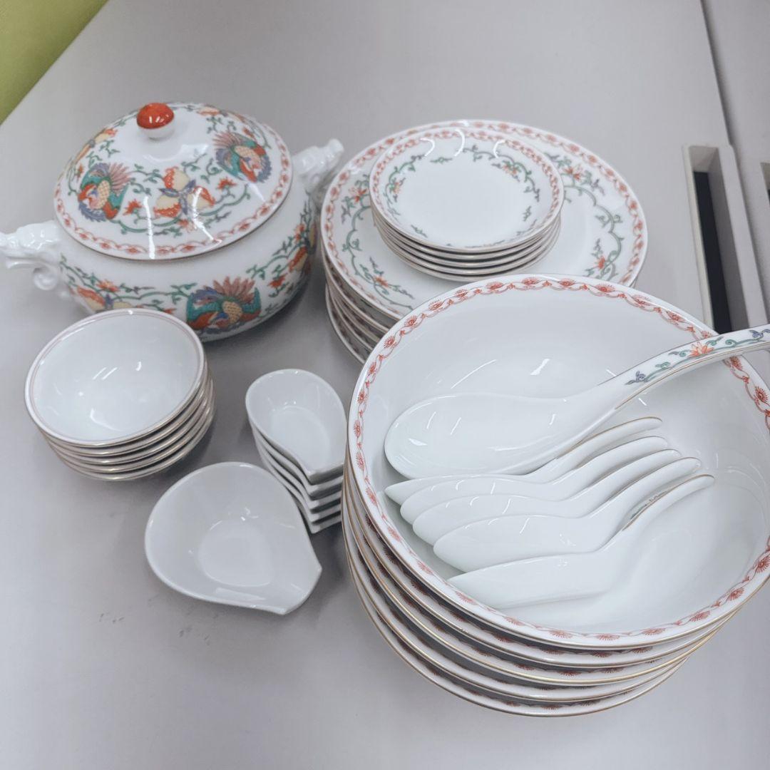 有田焼 山徳窯 まとめ売り 中華 和食器 一式 色絵 鳥 花柄 金縁 金彩