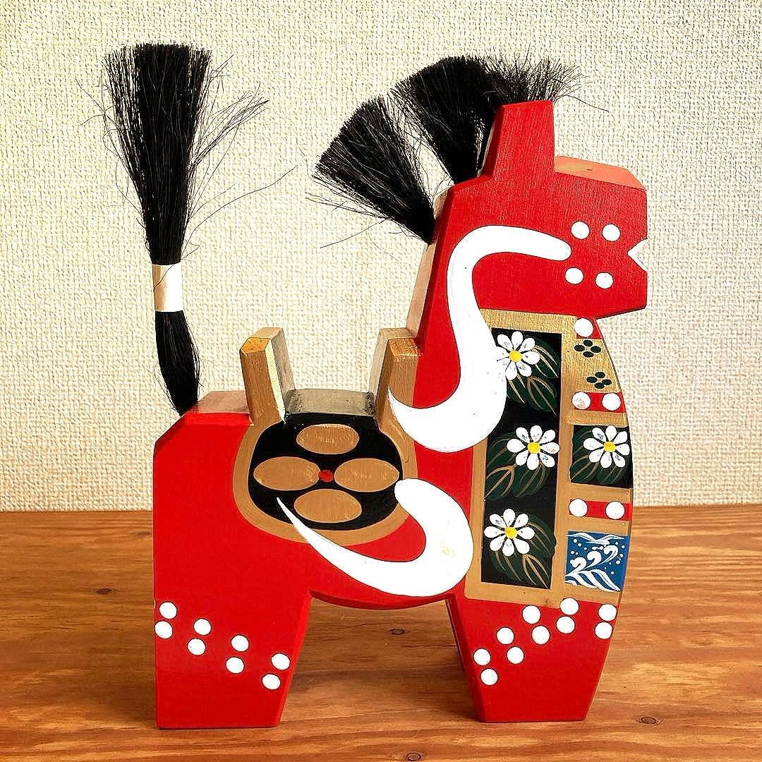 アンティーク八幡馬　約24cm　八戸郷土玩具　赤黒2体セット