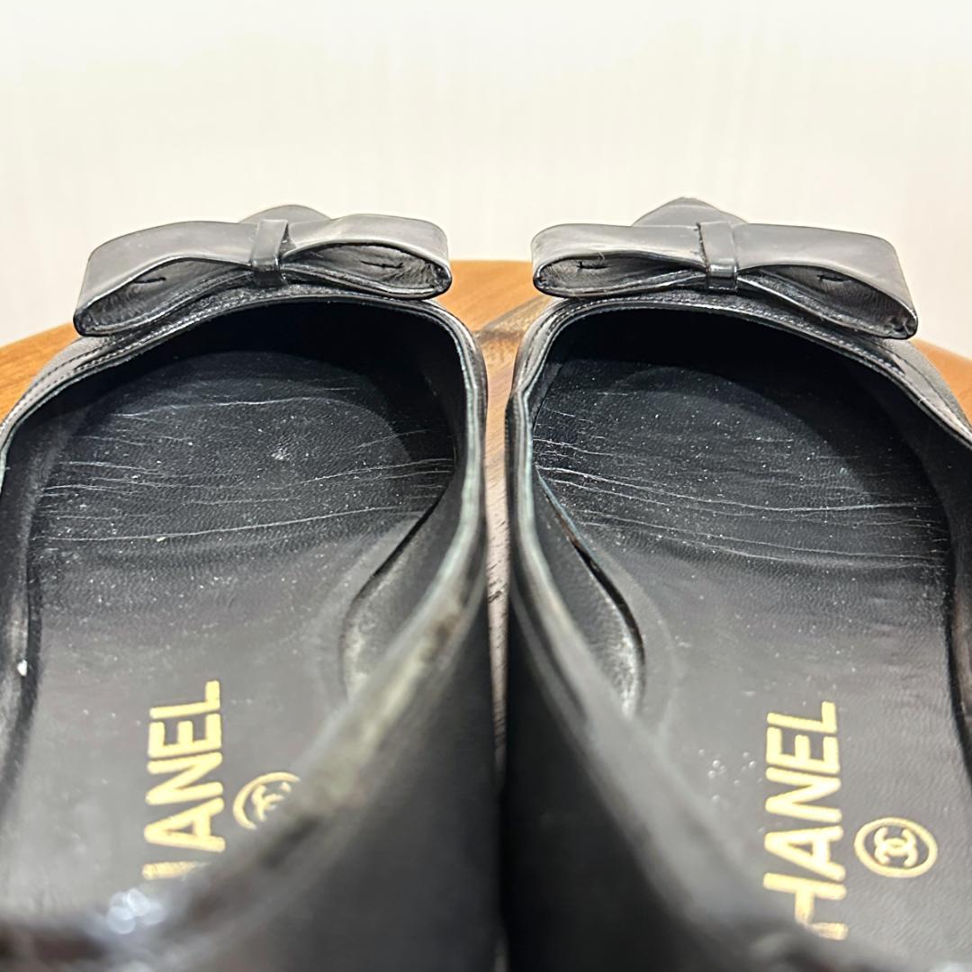 【CHANEL】リボンパンプス ブラック サイズ36½ / sh142