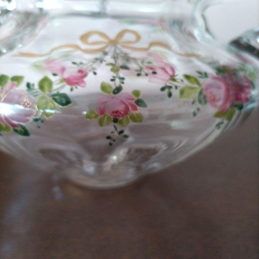 フランスアンティークバラとリボンのガラス花瓶