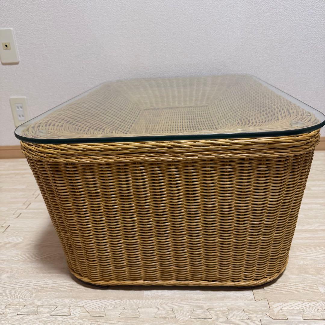 ラタン ガラステーブル 籐 ローテーブル