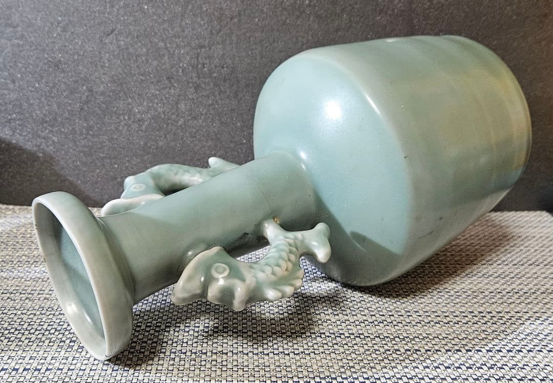 中国古美術　中国古陶磁器　鈞窯系　汝窯系　天青釉　双魚耳　大瓶　花入　オブジェ