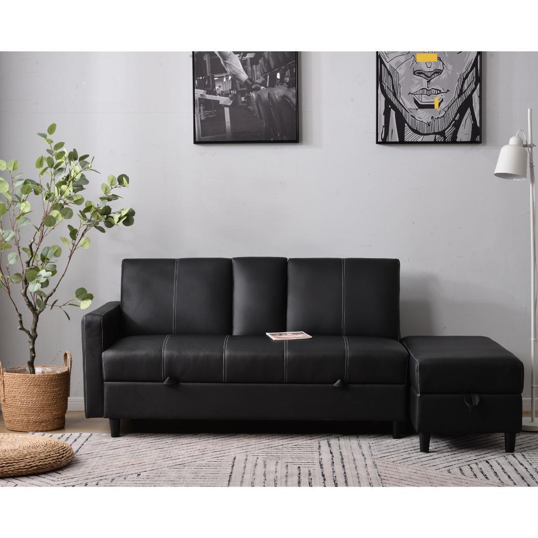 ソファー 3人掛け ソファ 多機能ソファベッド 収納機能 引き出し 【ブラック】