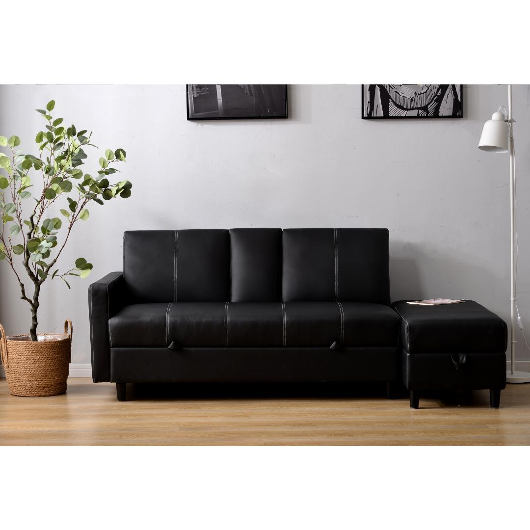 ソファー 3人掛け ソファ 多機能ソファベッド 収納機能 引き出し 【ブラック】