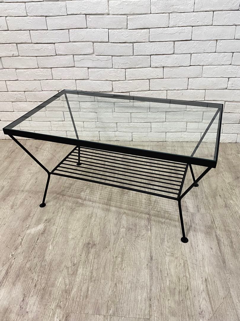 ②【東京都内23区配送無料】ウニコ　テーブル　ガラス　アイアン ロー　ナイト　棚